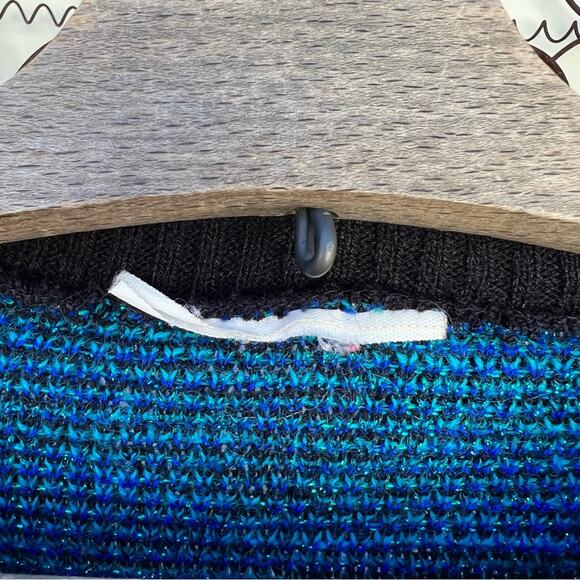 Vintage 80s 90s Metallic Floral Blue Black Knit Tunic Sweater S/M - Picture 4 of 5